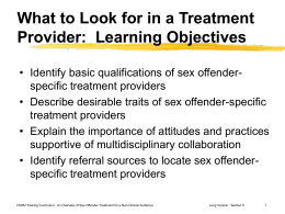 Desirable Qualifications of Sex Offender Treatment Providers