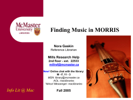 How to Find Music in MORRIS - McMaster University Library