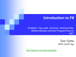 Introduction to F - Microsoft Research