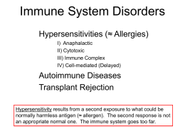 Immune System Disorders (Hypersensitivities ≈ Allergies)
