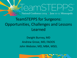 TeamSTEPPS for Surgeons: Opportunities, Challenges and