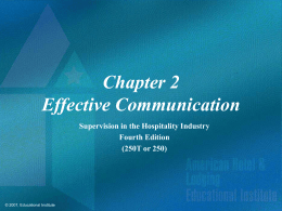 Supervision in the Hospitality Industry Chapter 2 Power Point