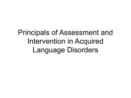Principals of Assessment and Intervention in Acquired Language