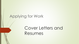 Cover Letters and Resumes - Charles Campbell College