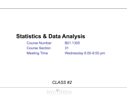 Statistics and Data Analysis -- Class #2