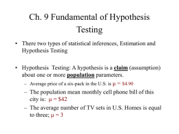 Ch. 8 Fundamental of Hypothesis Testing