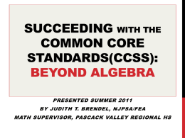 Succeeding with the common core standards: ALGEBRA