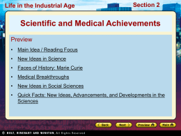 Section 2 Life in the Industrial Age New Ideas in Science