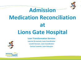 Admission MedRec at Lions Gate Hospital