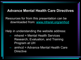 Advance Mental Health Care Directives