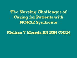 The Nursing Challenges of Caring for Patients with NORSE Syndrome