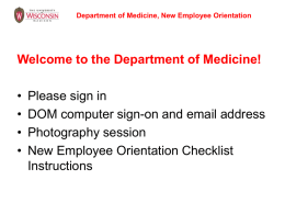 Department of Medicine, New Employee Orientation, Student Hourly