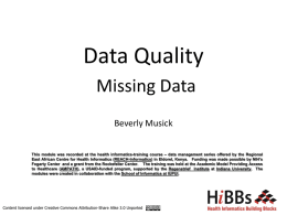 Data Quality Missing Data Beverly Musick