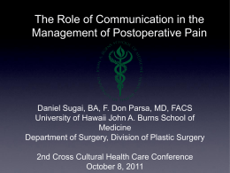 Post-Op Pain Scores - Cross Cultural Health Care Conference