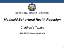 Behavioral Health Medicaid Re-Design