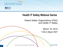 Slides - Health IT Safety Center Roadmap