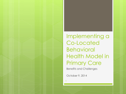F) Implementing a Co-Located Behavioral Health Model in Primary