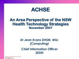 An Area Perspective of the NSW Health Technologies