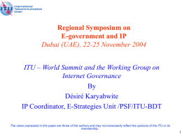 ITU – World Summit and the Working Group on Internet Governance