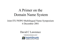 The Domain Name System - Welcome to the DNSO WebSite