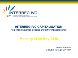 INTERREG IVC CAPITALISATION Regional innovation policies and
