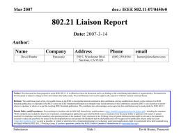 802.21 Liaison Report, Mar 2007 - IEEE 802 LAN/MAN Standards