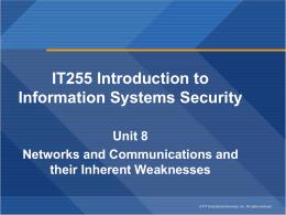 IT255 Introduction to Information Systems Security Unit 8 Networks