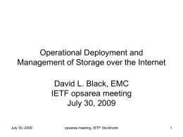 Operational Deployment and Management of Storage