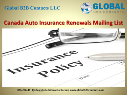 Canada Auto Insurance Renewals Mailing List