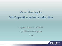 Menu Planning for Self-Preparation and/or Vended Sites