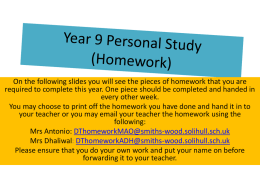 Year 9 Personal Study (Homework)