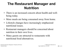 The Restaurant Manager and Nutrition