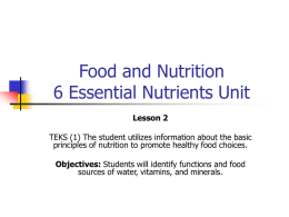 Food and Nutrition 6 Essential Nutrients Unit