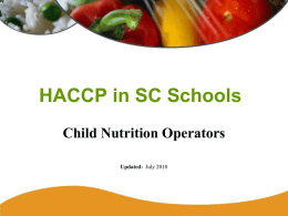 HACCP in SC Schools