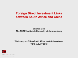 Foreign Direct Investment Links between South Africa and