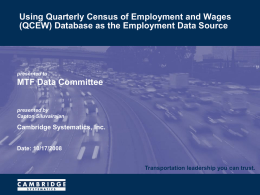 Using QCEW Database as the primary source of Employment