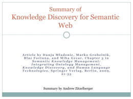 Summary of Knowledge Discovery for Semantic Web