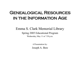 Genealogical Resources in the Information Age