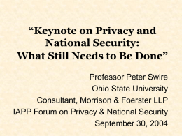 Keynote on Privacy and National Security: What Still