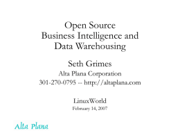 Open Source Business Intelligence & Data Warehousing 2