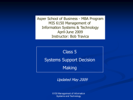 Systems Support to Operations and Decision Making