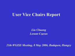 User Vice Chair Report