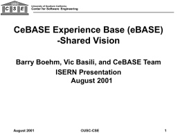 Short status report on the CeBASE experience repository: towards a