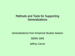 Methods and Tools for Supporting Generalization