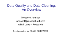 Data Quality and Data Cleaning