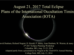 IOTA Plans for the 2017 Total Solar Eclipse