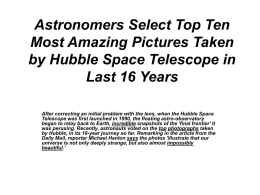Astronomers Select Top Ten Most Amazing Pictures Taken by