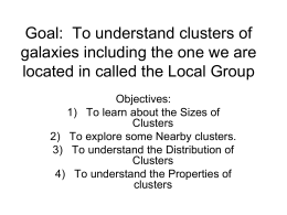 Goal: To understand clusters of galaxies including the one we are
