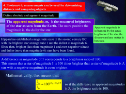 The apparent magnitude, m, is the measured brightness