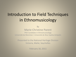 Introduction to Field Techniques in Ethnomusicology
